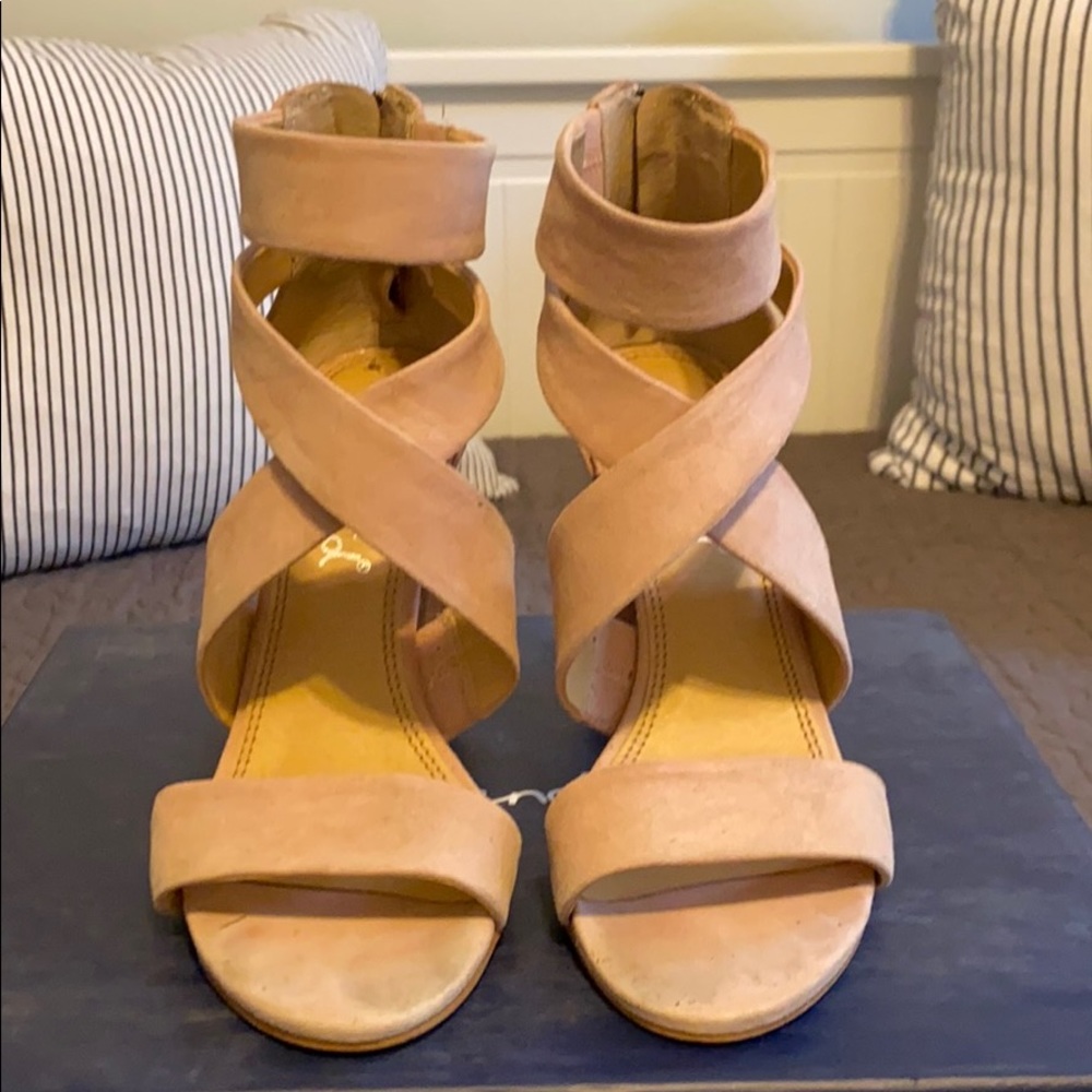 Splendid Pink Suede Heeled Ankle Strap Sandals